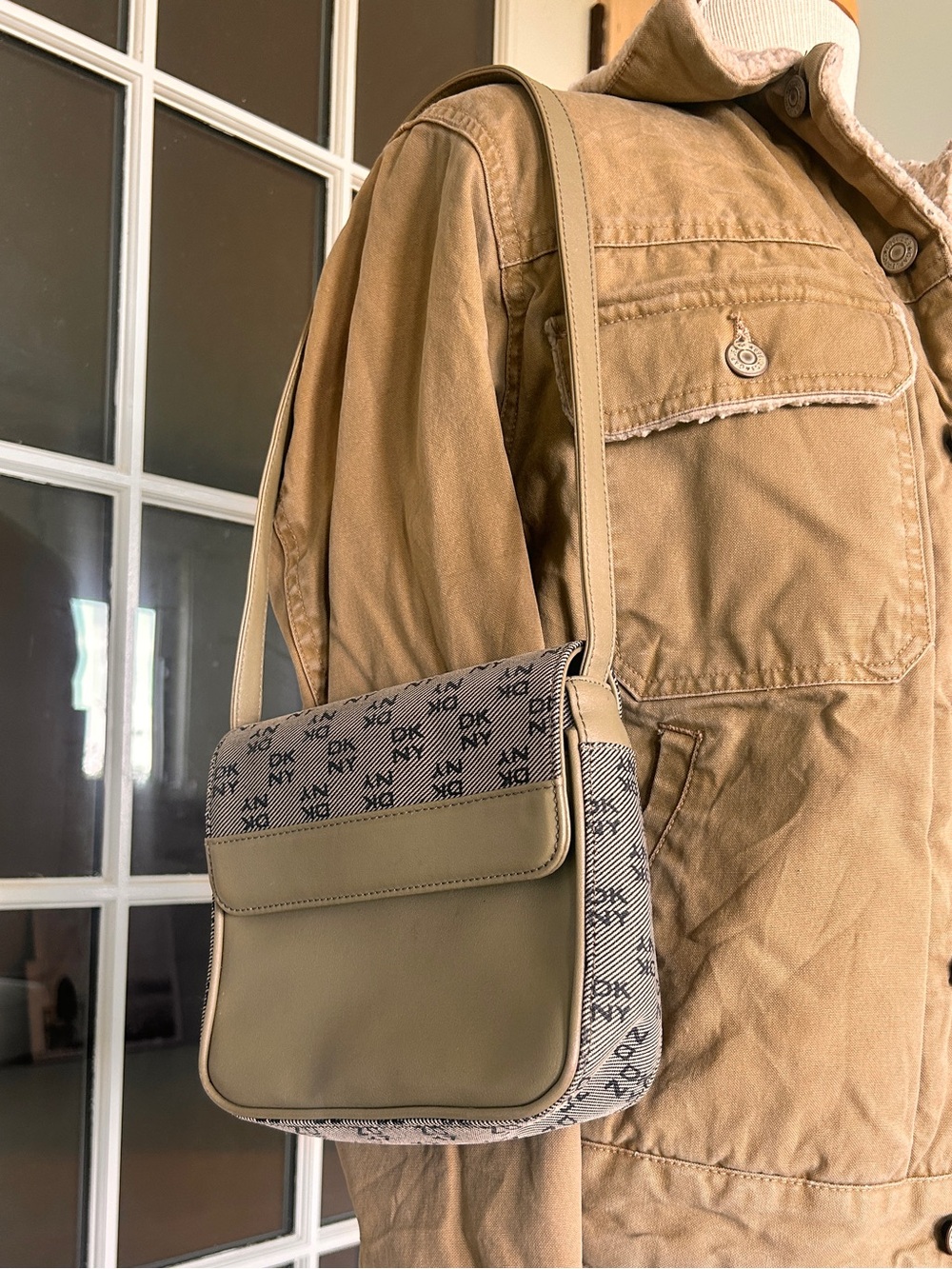 DKNYC Olive and Cream Logo Mini Shoulder Bag